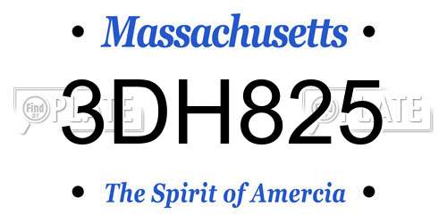 3DH825 Massachusetts License Plate