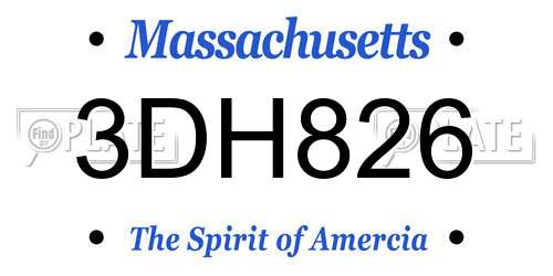 3DH826 Massachusetts License Plate