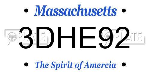 3DHE92 Massachusetts License Plate