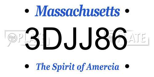 3DJJ86 Massachusetts License Plate