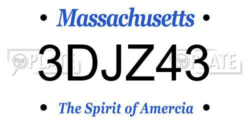 3DJZ43 Massachusetts License Plate
