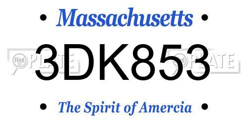 3DK853 Massachusetts License Plate