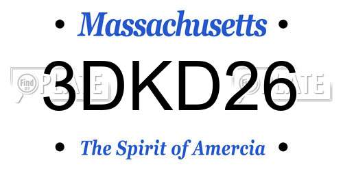 3DKD26 Massachusetts License Plate