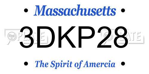 3DKP28 Massachusetts License Plate