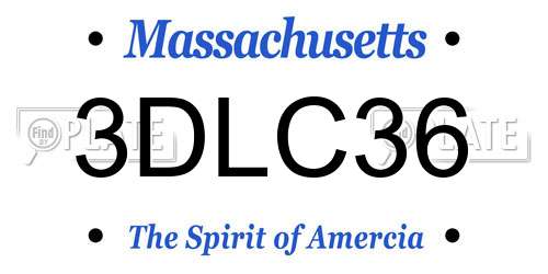 3DLC36 Massachusetts License Plate