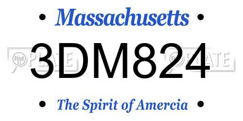 3DM824 Massachusetts License Plate