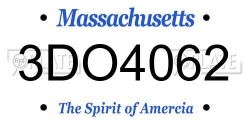 3DO4062 Massachusetts License Plate