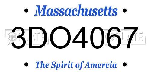 3DO4067 Massachusetts License Plate
