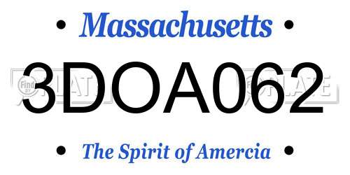 3DOA062 Massachusetts License Plate