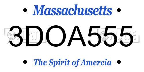 3DOA555 Massachusetts License Plate
