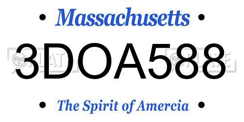 3DOA588 Massachusetts License Plate