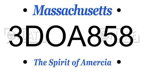 3DOA858 Massachusetts License Plate