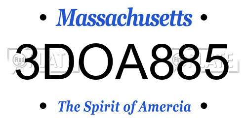 3DOA885 Massachusetts License Plate