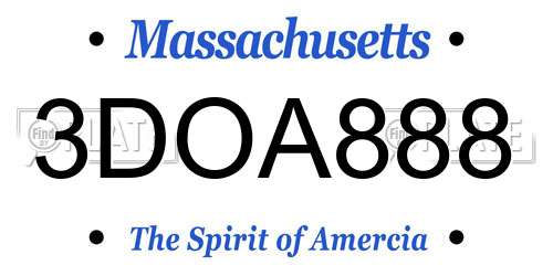 3DOA888 Massachusetts License Plate