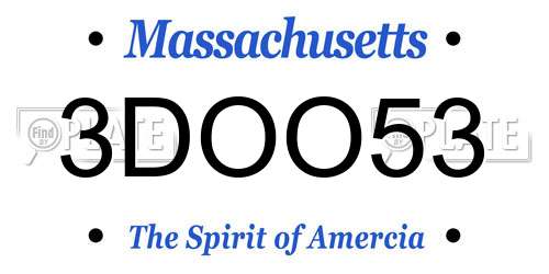 3DOO53 Massachusetts License Plate