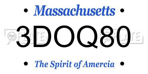 3DOQ80 Massachusetts License Plate