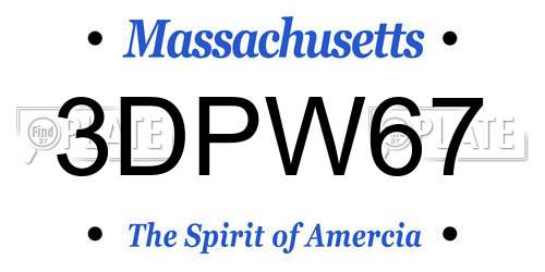 3DPW67 Massachusetts License Plate