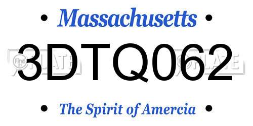 3DTQ062 Massachusetts License Plate