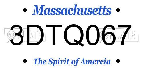 3DTQ067 Massachusetts License Plate