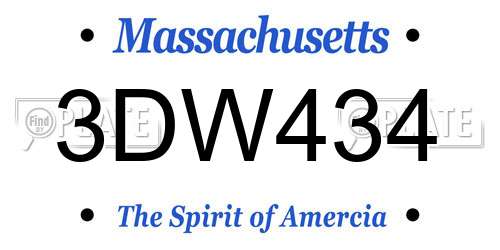 3DW434 Massachusetts License Plate