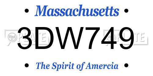 3DW749 Massachusetts License Plate