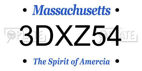 3DXZ54 Massachusetts License Plate