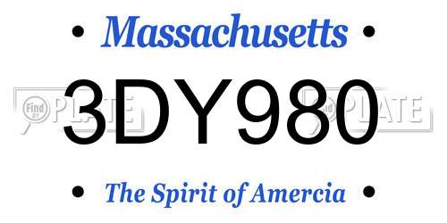 3DY980 Massachusetts License Plate
