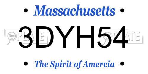 3DYH54 Massachusetts License Plate