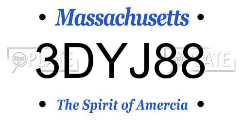 3DYJ88 Massachusetts License Plate