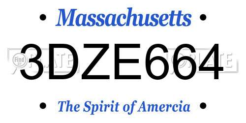 3DZE664 Massachusetts License Plate
