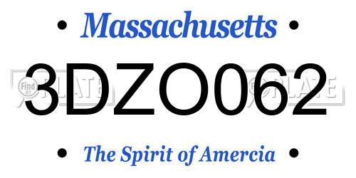 3DZO062 Massachusetts License Plate