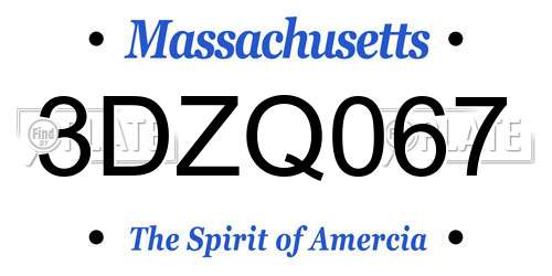 3DZQ067 Massachusetts License Plate