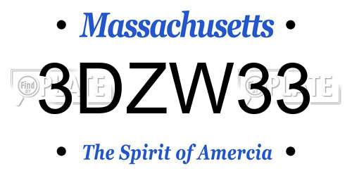 3DZW33 Massachusetts License Plate