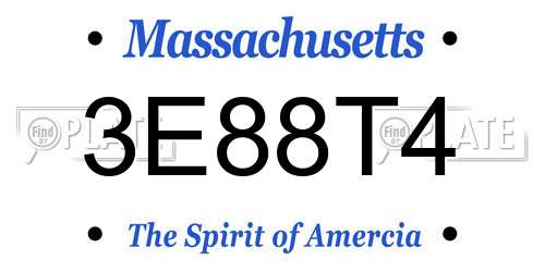 3E88T4 Massachusetts License Plate