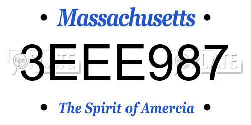 3EEE987 Massachusetts License Plate