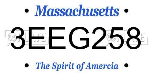 3EEG258 Massachusetts License Plate