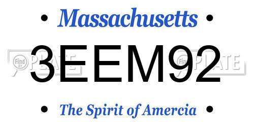 3EEM92 Massachusetts License Plate