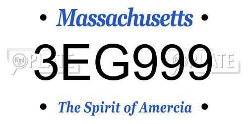 3EG999 Massachusetts License Plate
