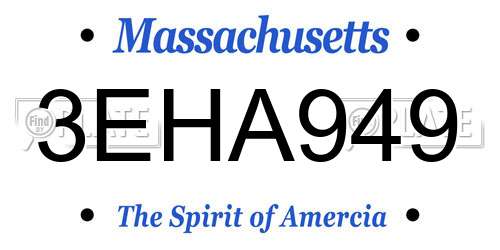 3EHA949 Massachusetts License Plate