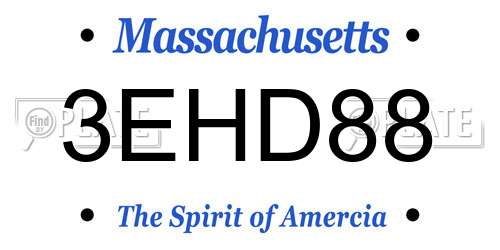 3EHD88 Massachusetts License Plate