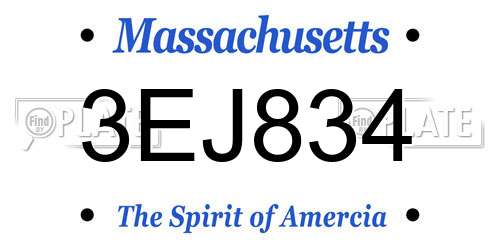 3EJ834 Massachusetts License Plate