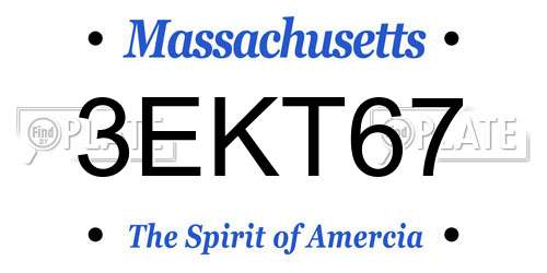 3EKT67 Massachusetts License Plate