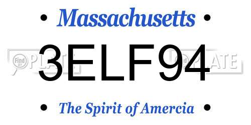 3ELF94 Massachusetts License Plate