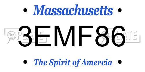 3EMF86 Massachusetts License Plate