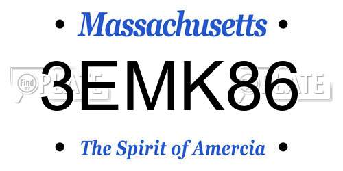 3EMK86 Massachusetts License Plate
