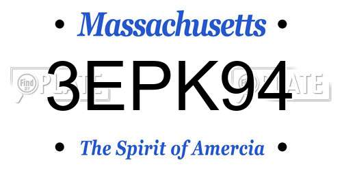 3EPK94 Massachusetts License Plate