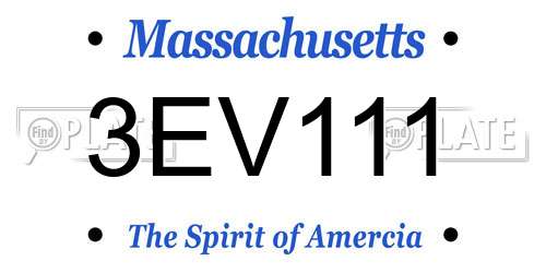 3EV111 Massachusetts License Plate