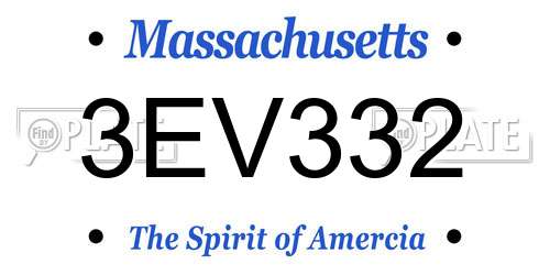3EV332 Massachusetts License Plate