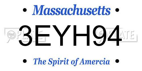 3EYH94 Massachusetts License Plate