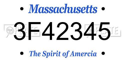 3F42345 Massachusetts License Plate